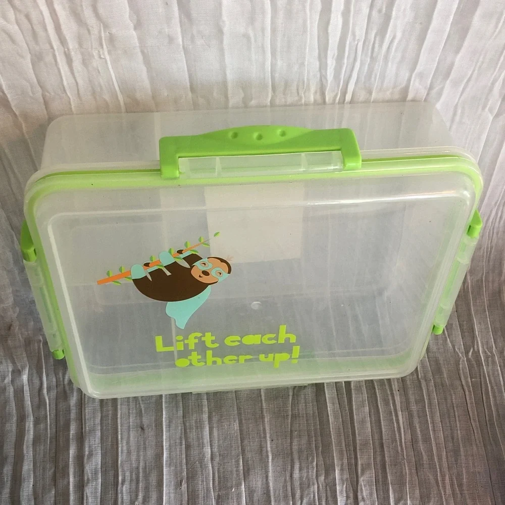 SLOTH themed rectangle Tupperware like container food storage with 3 sections